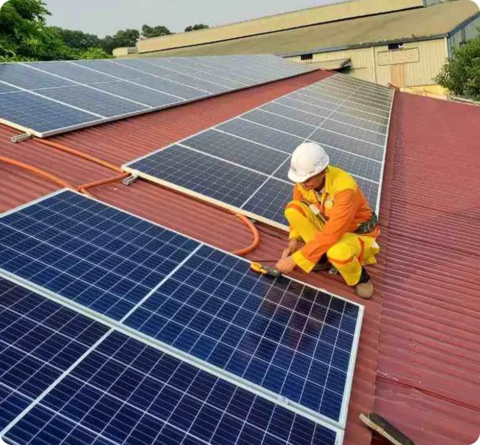 Solar panel installation on the roof